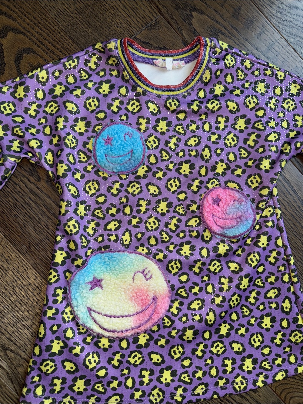 Sara Sara Purple & Yellow Leopard Smiley Patch Kids Dress - Picture 5 of 10